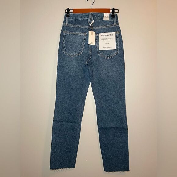 Good American Good Classic Raw Hem High Rise Jeans Blue940 - Picture 2 of 10